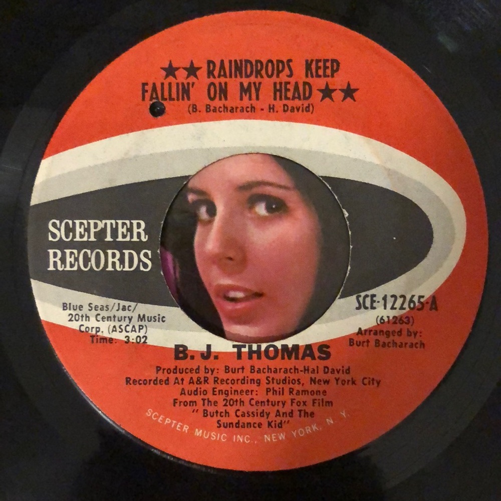 B.J. Thomas Raindrops Keep Falling On My Head Vinyl 45 Record '69